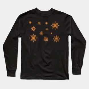 Bright Orange Faux Glitter Snowflakes Long Sleeve T-Shirt